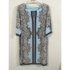 Studio One New York Dress Womens 1X Blue Paisley Keyhole Sheath Knee Length